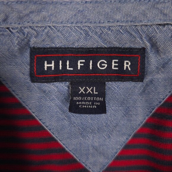 Tommy Hilfiger Mens Red & Black Striped Polo Shirt XXL 100% Cotton Rare Tag - Picture 3 of 7